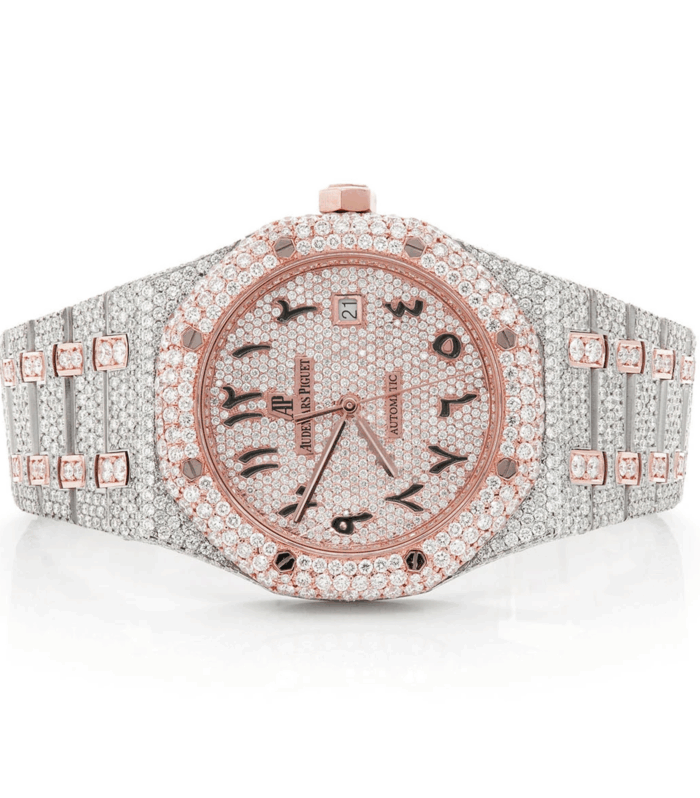Audemars Piguet Moissanite – AP Arabic Dial Two Tone Rose Gold and White - Flat Belt