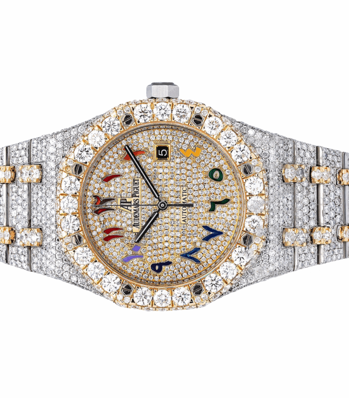 Audemars Piguet Moissanite – AP Arabic Rainbow Dial Two Tone Yellow Gold and White