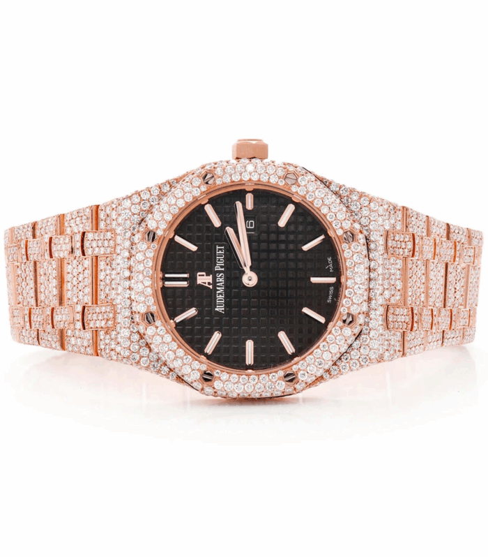 Audemars Piguet Moissanite – AP Royal Oak All Rose Gold Black Dial