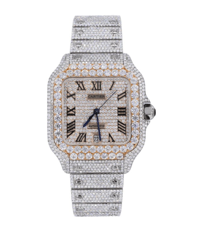 Cartier Moissanite – Cartier Santos Roman Dial Two Tone Rose Gold and White Gold