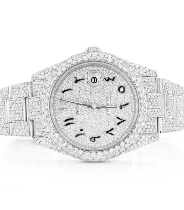 Rolex Moissanite – Rolex Arabic Dial Oyster Belt All White - small sized bezel diamond setting