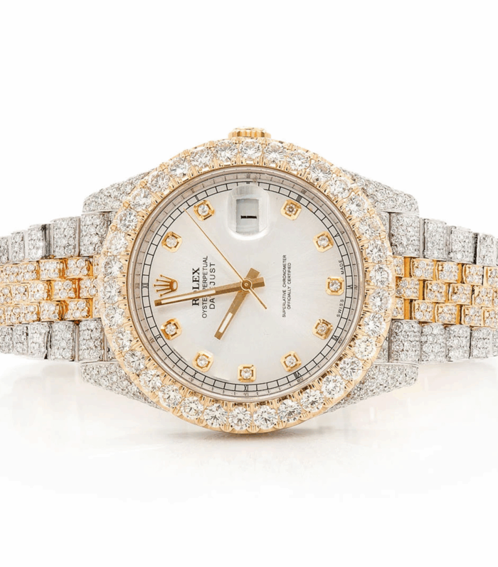 Rolex Moissanite – Rolex Date just Yellow Gold and white Jubilee belt