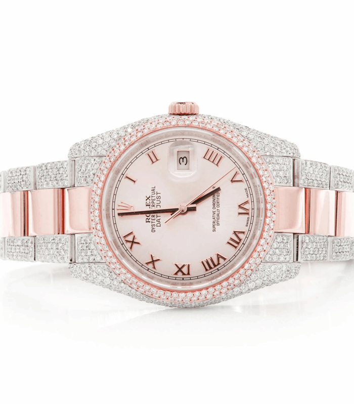 Rolex Moissanite – Rolex Oyster Perpetual Date just Roman Dial Two tone Rose and white