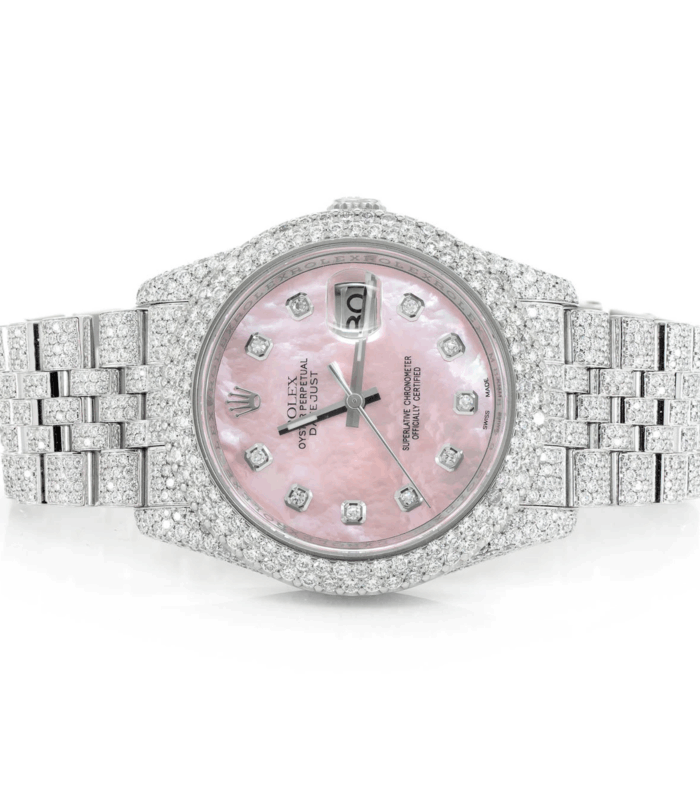 Rolex Moissanite – Rolex for Women - Date Just Jubilee belt pink dial all white 36mm